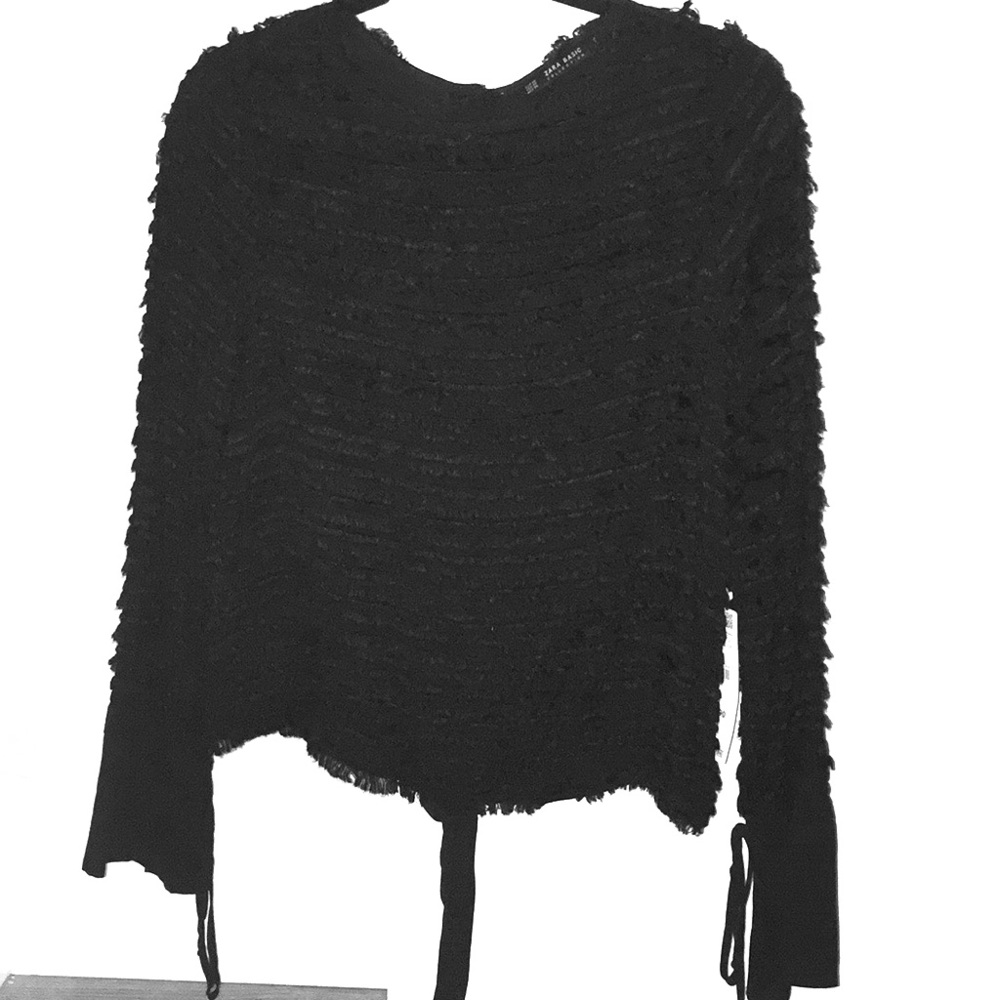 NWT Zara Black fringe sheer top open back size XS